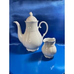 Vintage White Porcelain Mitterteich Bavatia Germany Teapot and Creamer